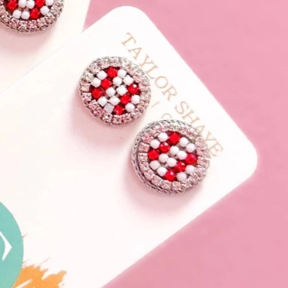 Taylor Shaye Beaded Baseball Stud Earrings